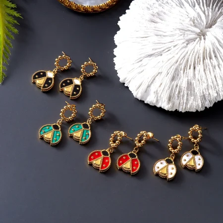 Fashion Cute Ladybug Earrings for Women Stainless Steel Lovely Insect Animal Ear Studs Female Party Banquet Jewelry Accessories
